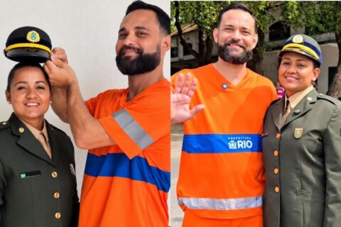 Amauri Fernandes vai de uniforme de gari à formatura da esposa no Exército, celebra conquista de Amanda Guedes e representa parceria de 25 anos de casamento