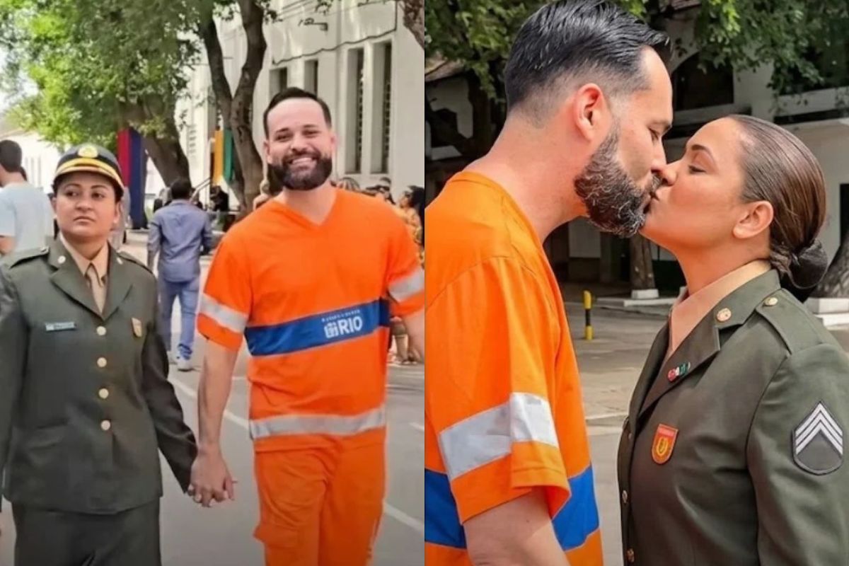 Homem vai à formatura da esposa no Exército usando o uniforme de gari 