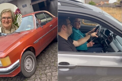 Tia Nedi leva sobrinhos à escola por décadas em um Opala, chega aos 81 anos e recebe da família um Volkswagen T-Cross automático como agradecimento em SC